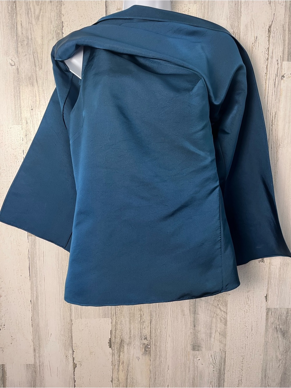 Narciso Rodriguez Teal Blue Draped One Shoulder Silk  Top 38 - Picture 4 of 10